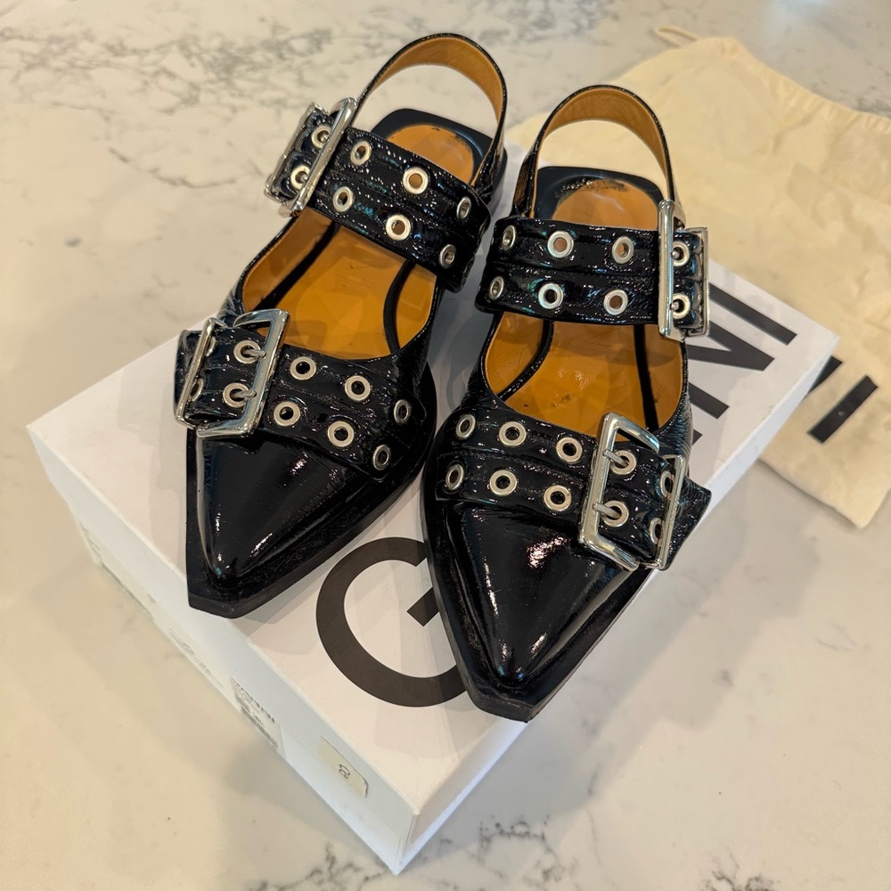 Ganni Buckle Ballerina Flats